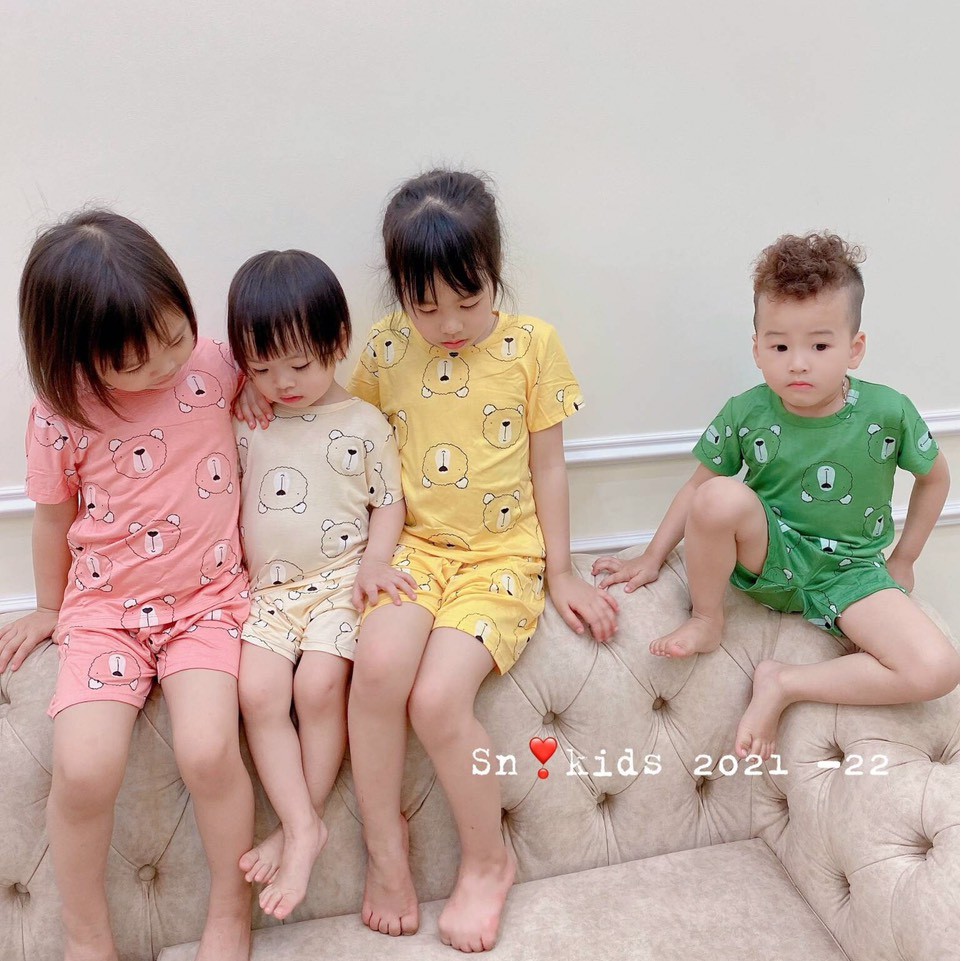 Bộ Minkymom cộc tay thun lạnh Gấu Sun cho bé trai bé gái