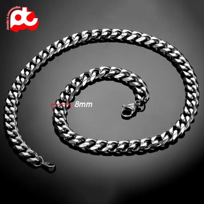 Dây chuyền nam thời trang đẹp titan thép không gỉ kiểu lặc xéo cao cấp PT JEWELRY kích cỡ 8mm màu trắng PTDCNA158
