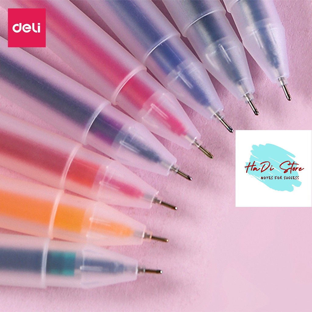 Bút mực gel 0.5mm nhiều màu DELI A119 viết calligraphy, trang trí sổ, nét chữ đẹp