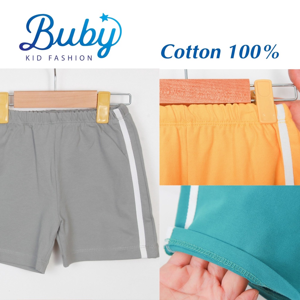 Quần đùi bé trai, bé gái BUBY. Quần cotton 100% phối viền thể thao năng động cho mùa hè. Bé đến 30kg 2 3 4 5 6 7 8 tuổi