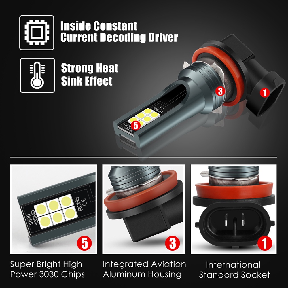 2 Đèn Pha Chống Sương Mù H8 H9 H1 H3 LED H4 H7 H11 9005 HB3 9006 HB4 DC12V-24V 6000K Cho Xe Hơi