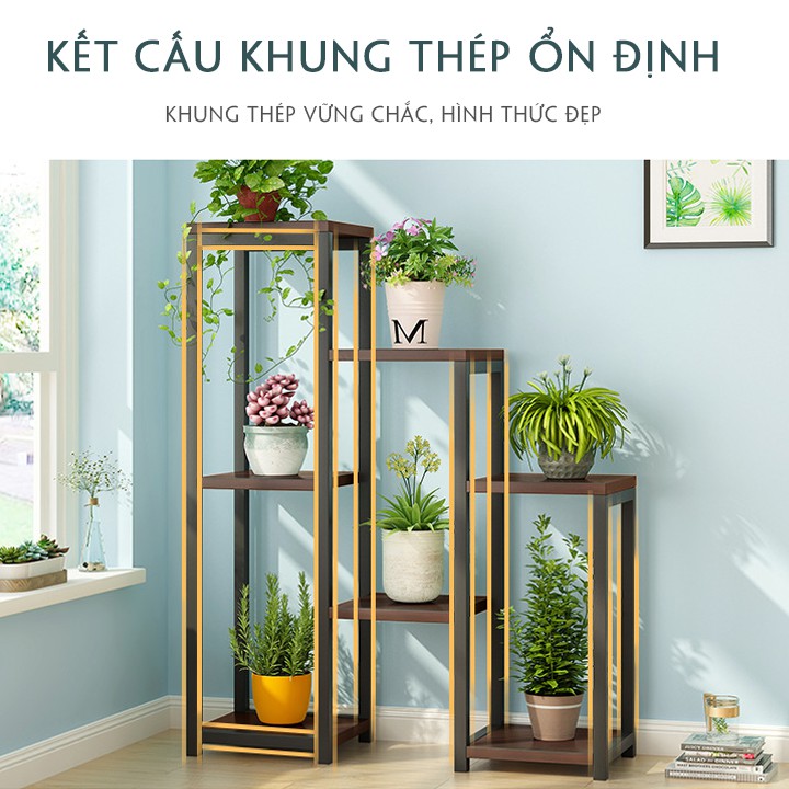 Kệ sắt trang trí phòng khách, hành lang, vườn kết cấu khung thép ổn định, đế nhỏ linh hoạt