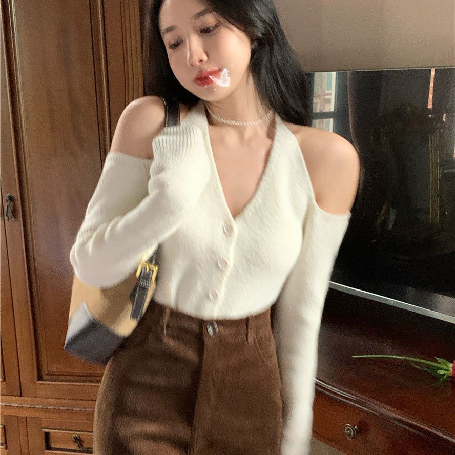 Áo Dệt Kim Trễ Vai Tay Dài Thời Trang Dành Cho Nữ