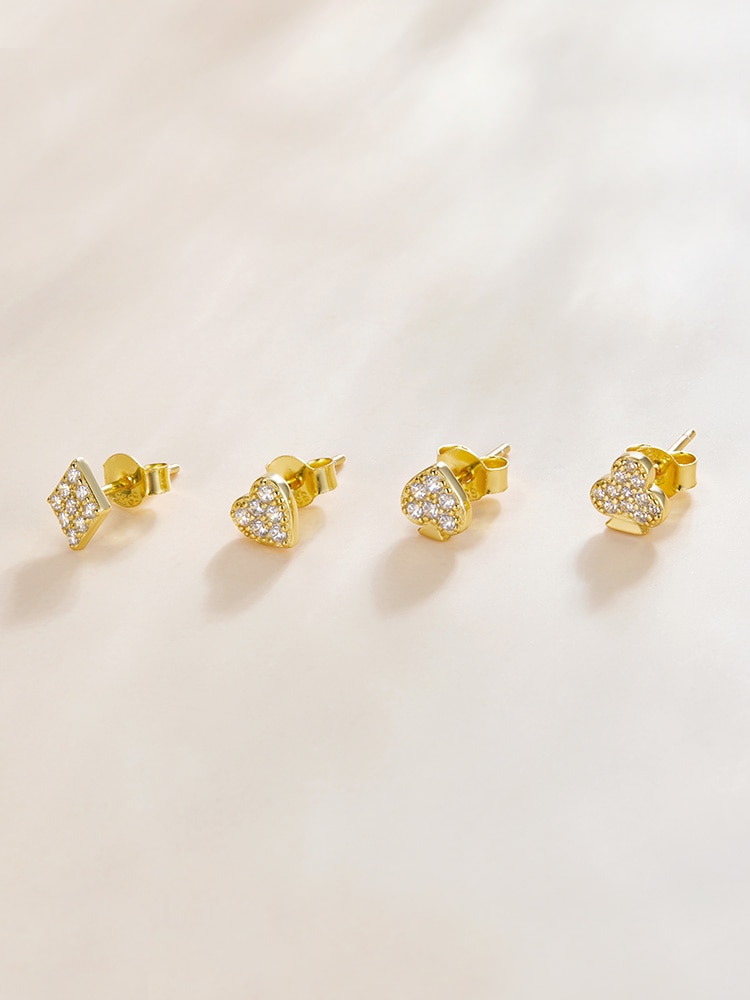 Hoa Tai Bamoer SCE1053 Hình Bài Poker Bạc 925 Màu Vàng Trong Suốt CZ 4 Kiểu Dáng