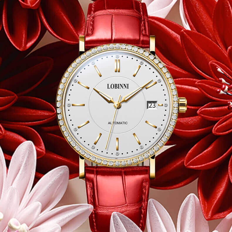 Đồng Hồ Nữ LOBINNI No.027-1 Chính Hãng BH 24T Chịu Nước 50m Kính Chống Xước Dây Da Cao Cấp (Máy Cơ Tự Động)