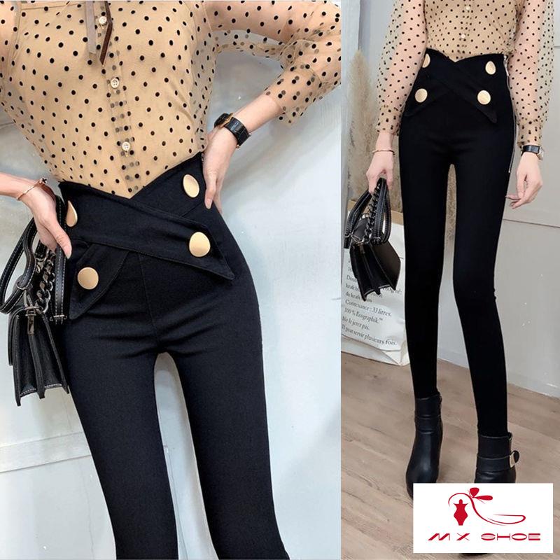 M & X ~  Quần Legging Cotton Màu Đen Dáng Ôm Lưng Cao Co Giãn Dành Cho Nữ 2022 Plus