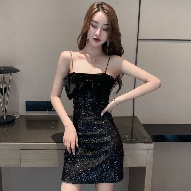 Váy kim sa 2d đính nơ nhung