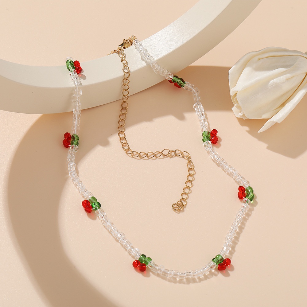 Vòng cổ Choker đính hạt nhựa Resin trong suốt hình quả Cherry dễ thương phong cách Bohemian thời trang mùa hè cho nữ