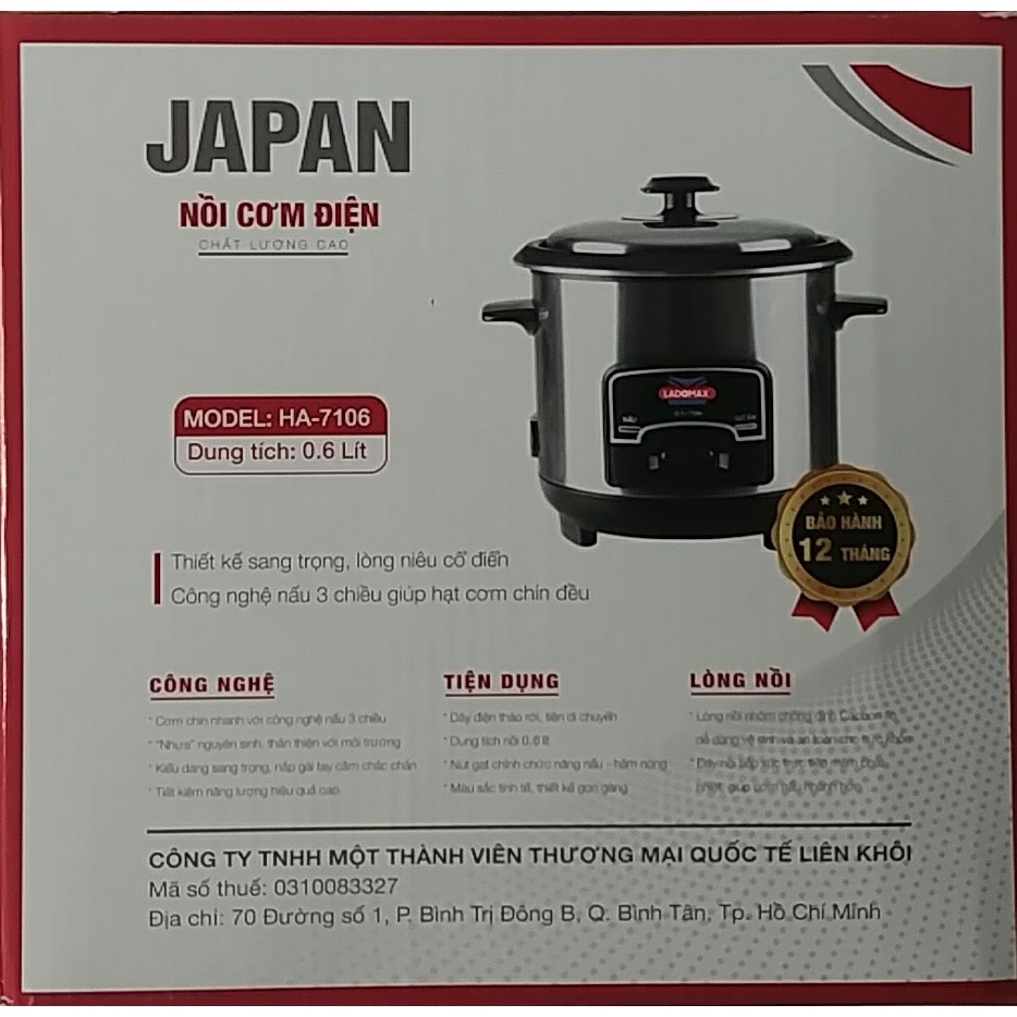 Nồi cơm điện 0.6 lít LADOMAX HA-7106 - Nồi cơm điện mini LADOMAX HA-7106 - Nồi cơm điện