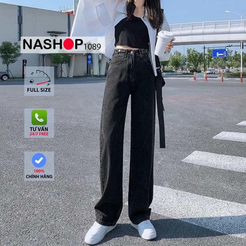 Quần jean bò ống suông rộng nữ màu đen đẹp mẫu mới hot 2021 QT27 nashop1089