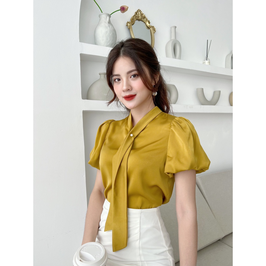 Áo sơ mi hai cúc ngọc tay bồng A1398 HILA