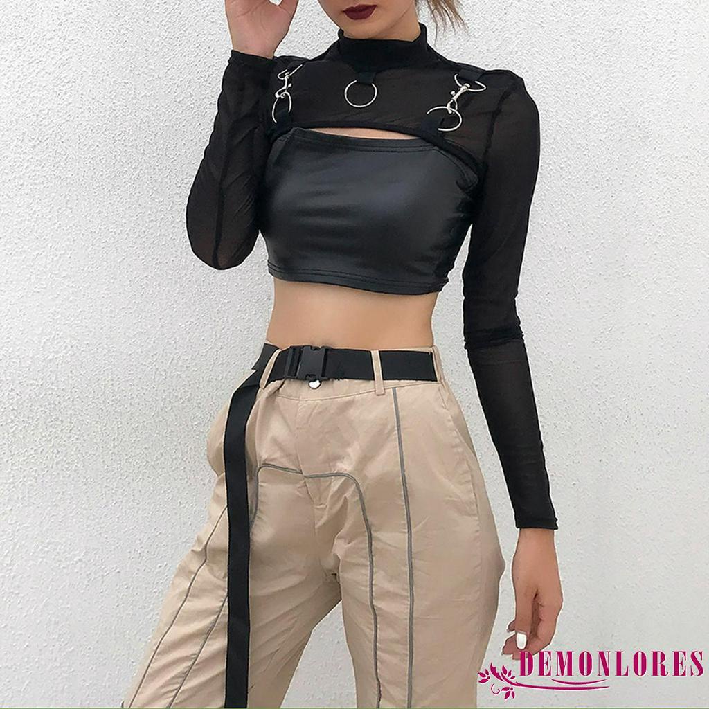 Áo Lưới Xuyên Thấu Tay Dài Cổ Cao Thời Trang Cho Nữ