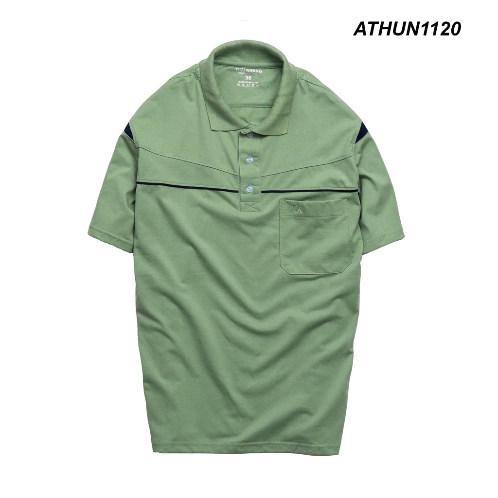 Áo thun nam trung niên ngắn tay vải cotton loại áo thun nam có cổ có túi dành cho người lớn tuổi athun112