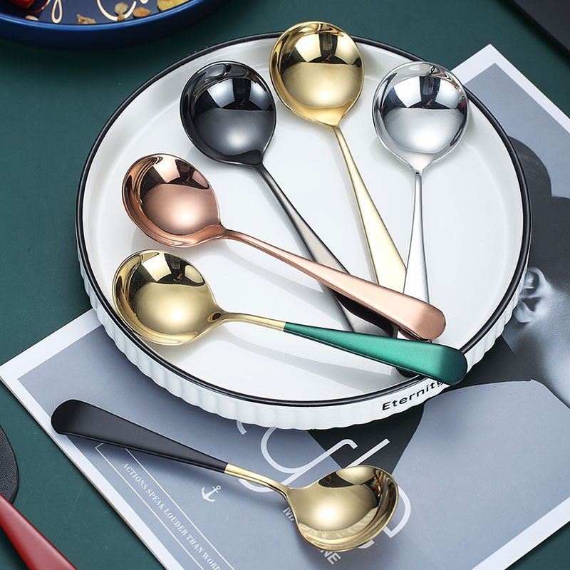 【ZIXUB】muỗng sò hoặc súp kiểu Hàn Quốc vàng gold inox 304 cao cấp bóng sáng sang chảnh Hcm