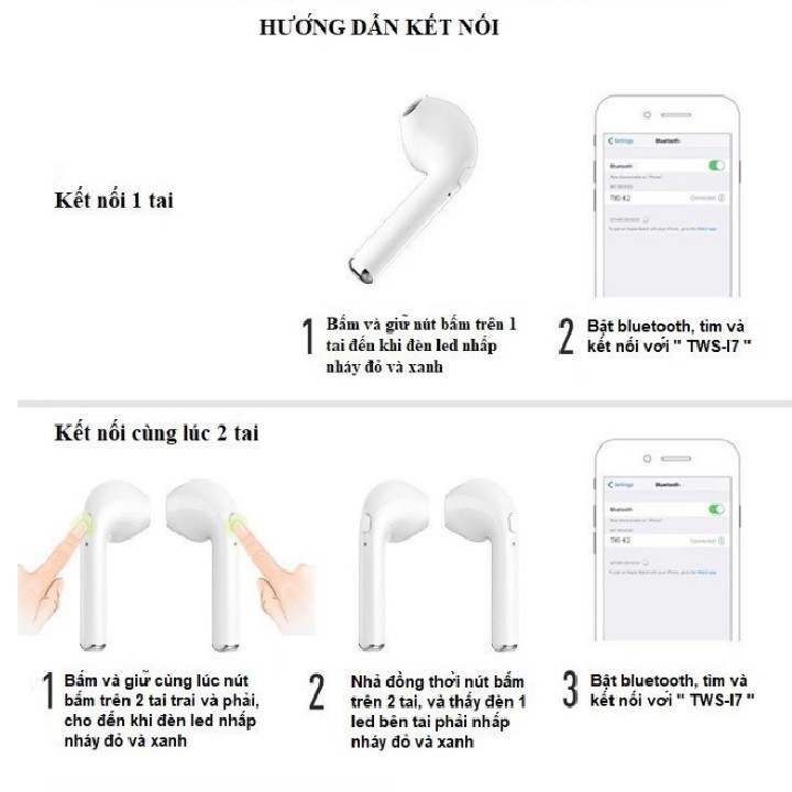 Tai nghe Bluetooth không dây i7s-I3-I99 loại 2 tai nghe kèm hộp sạc âm thanh cực hay