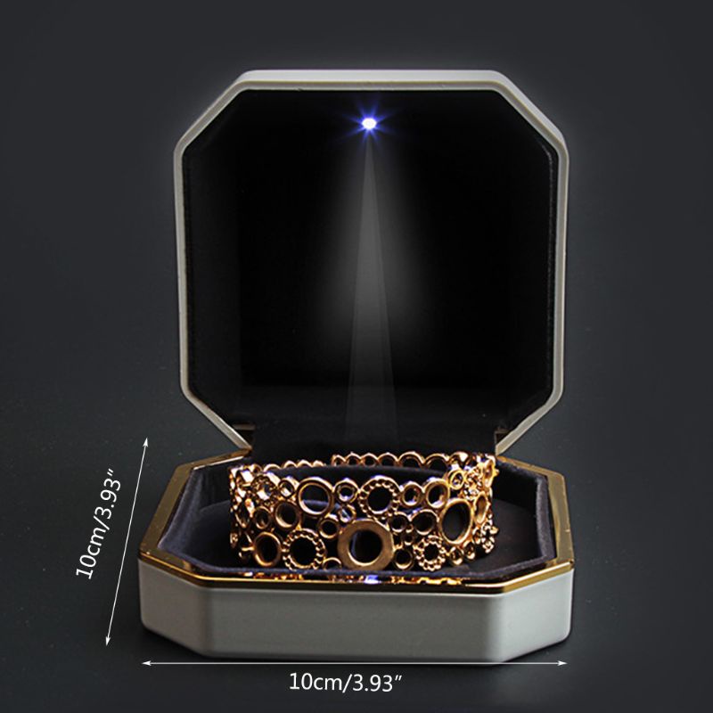Hộp đựng trang sức hình vuông bằng vải nhung có đèn LED sang trọng