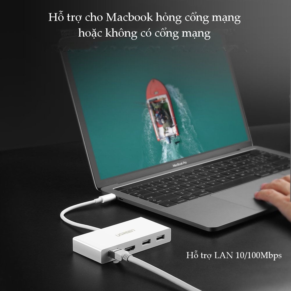Hub USB Type-C sang HDMI + Lan 10/100Mbps + USB 3.0 UGREEN 40377