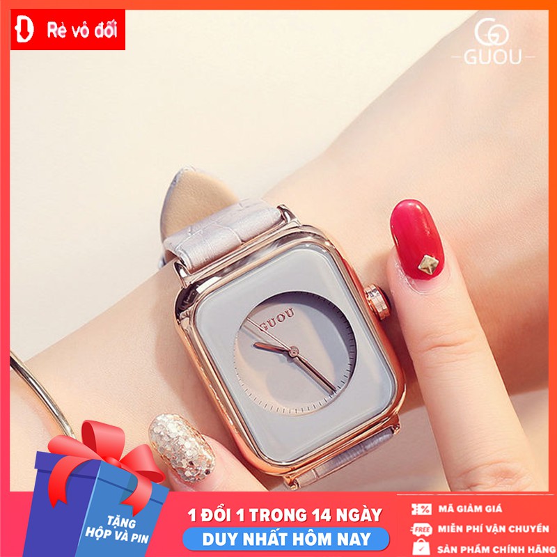 Đồng hồ Nữ GUOU dây da mềm mặt vuông năng động trẻ trung (Tặng kèm hộp và Pin) - Sam's Shop | BigBuy360 - bigbuy360.vn