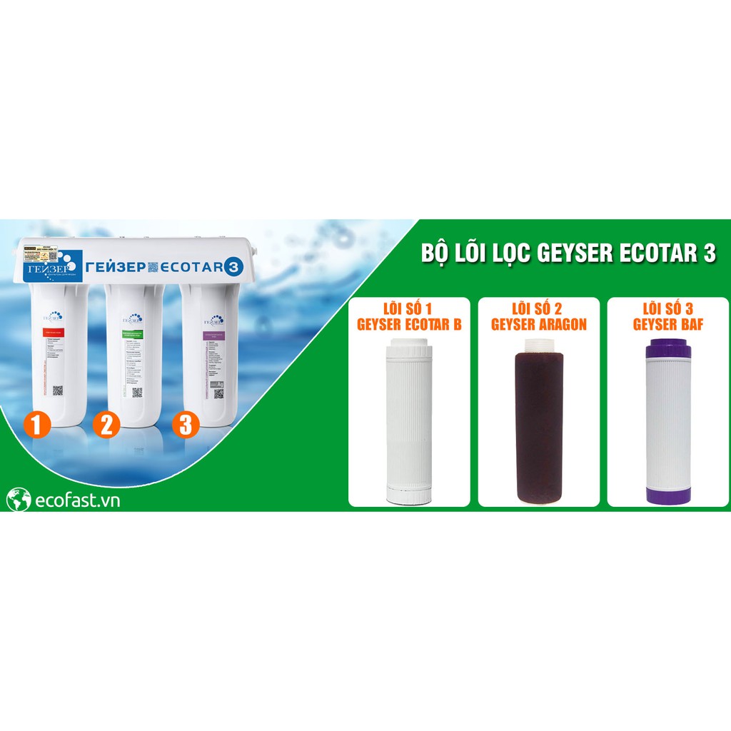 Lõi Lọc Thay Thế Máy Geyser Ecotar 3  - Hàng chính hãng - Loại bỏ vi khuẩn, vi rút, chất hữu cơ,...