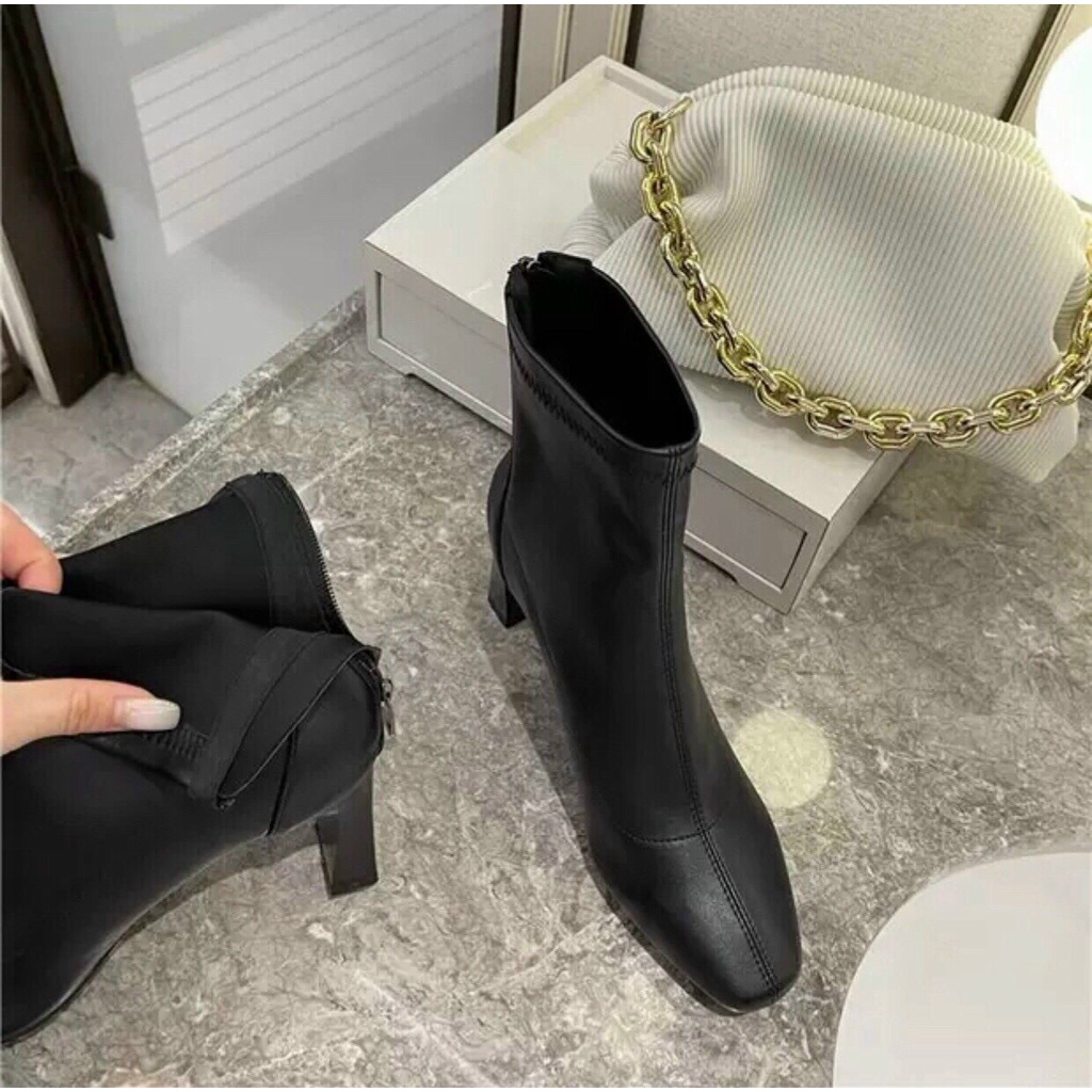 Giày boot nữ da mềm 2021 B SHOES, boot cao cổ lót nỉ khóa sau, mũi vuông, siêu thời trang