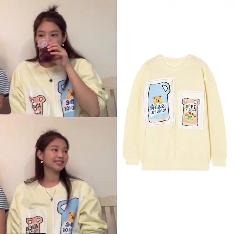 Áo Sweater Jennie Vàng Mơ Hình Gấu Đáng Yêu