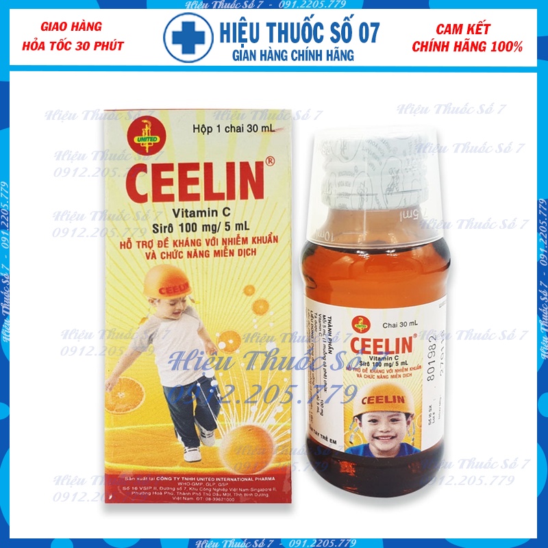 Siro CEELIN bổ sung vitamin C tăng cường đề kháng và hỗ trợ miễn dịch cho bé lọ 30ml, 60ml, 120ml
