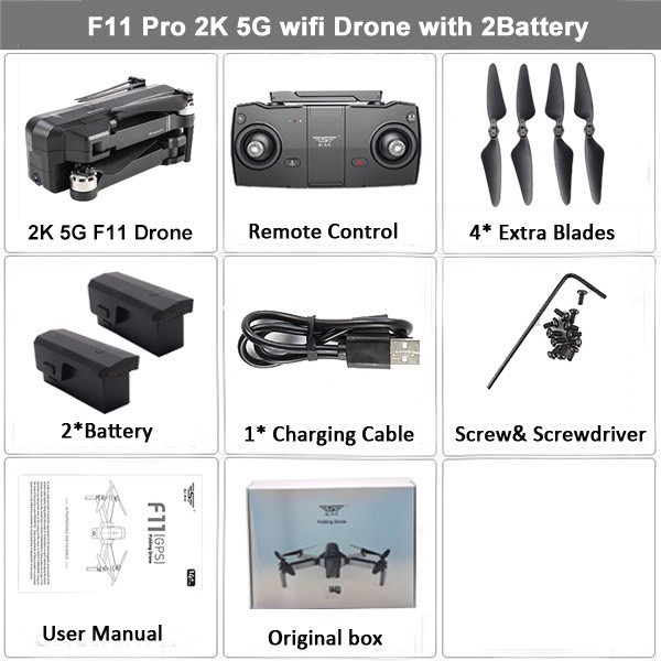 ✥❀❐[ COMBO 2 PIN ] Flycam SJRC F11 PRO bản nâng cấp của - Camera 2K Bay 25 Phút GPS ĐIỀU KHIỂN 1.2 KM