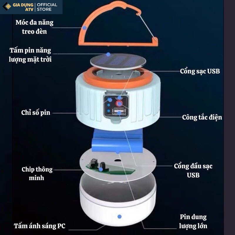 Đèn năng lượng mặt trời cầm tay , đèn tích điện siêu sáng có điều khiển từ xa nhỏ gọn tiện lợi cầm đi được mọi nơi