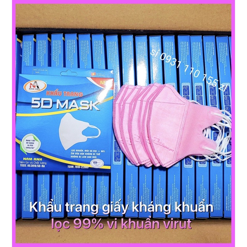 ✅ Hộp 10 cái khẩu trang y tế 5D mask giấy kháng khuẩn chính hãng Famapro Nam Anh, màu Hồng