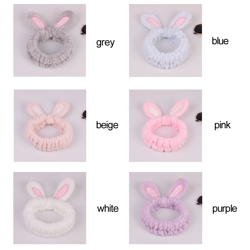 Băng đô thiết kế hình tai thỏ co giãn mềm mại hỗ trợ trang điểm tiện lợi dành cho nữ