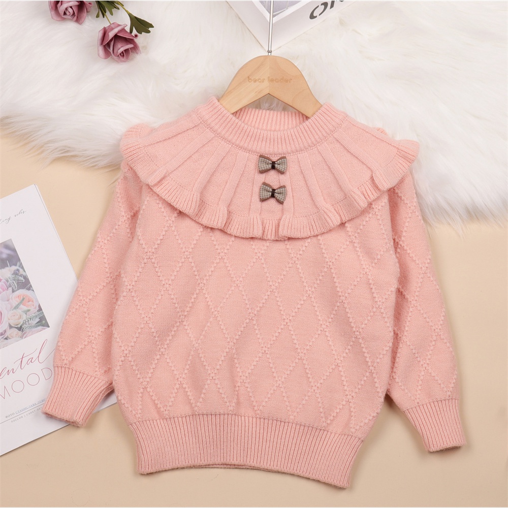Áo sweater Bear Leader dệt kim phối nơ thời trang thu đông Hàn Quốc mới cho bé gái 2-6 tuổi