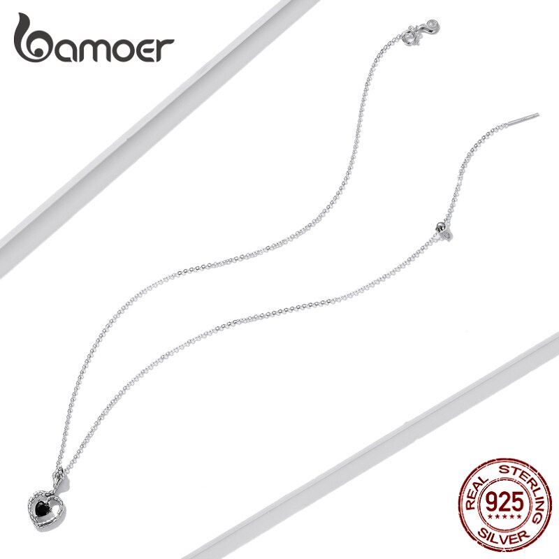 Dây chuyền BAMOER BSN233 bạc 925 mặt hình rắn đính trái tim đá quý màu đen dài 45cm có thể điều chỉnh cho nữ