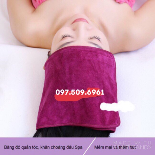 Băng đô quấn tóc 2in1, khăn quấn đầu spa kt 20*68cm (có nhám dính)