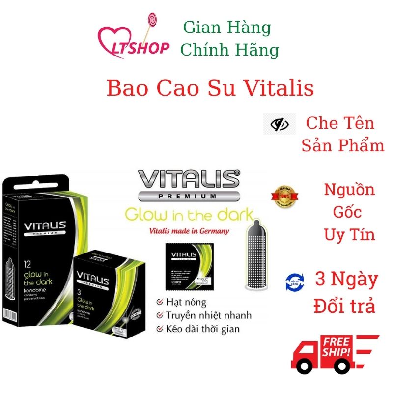 Bao Cao Su  VITALIS GLOW IN THE DARK   kéo dài thời gian truyền nhiệt nhanh hộp 12c