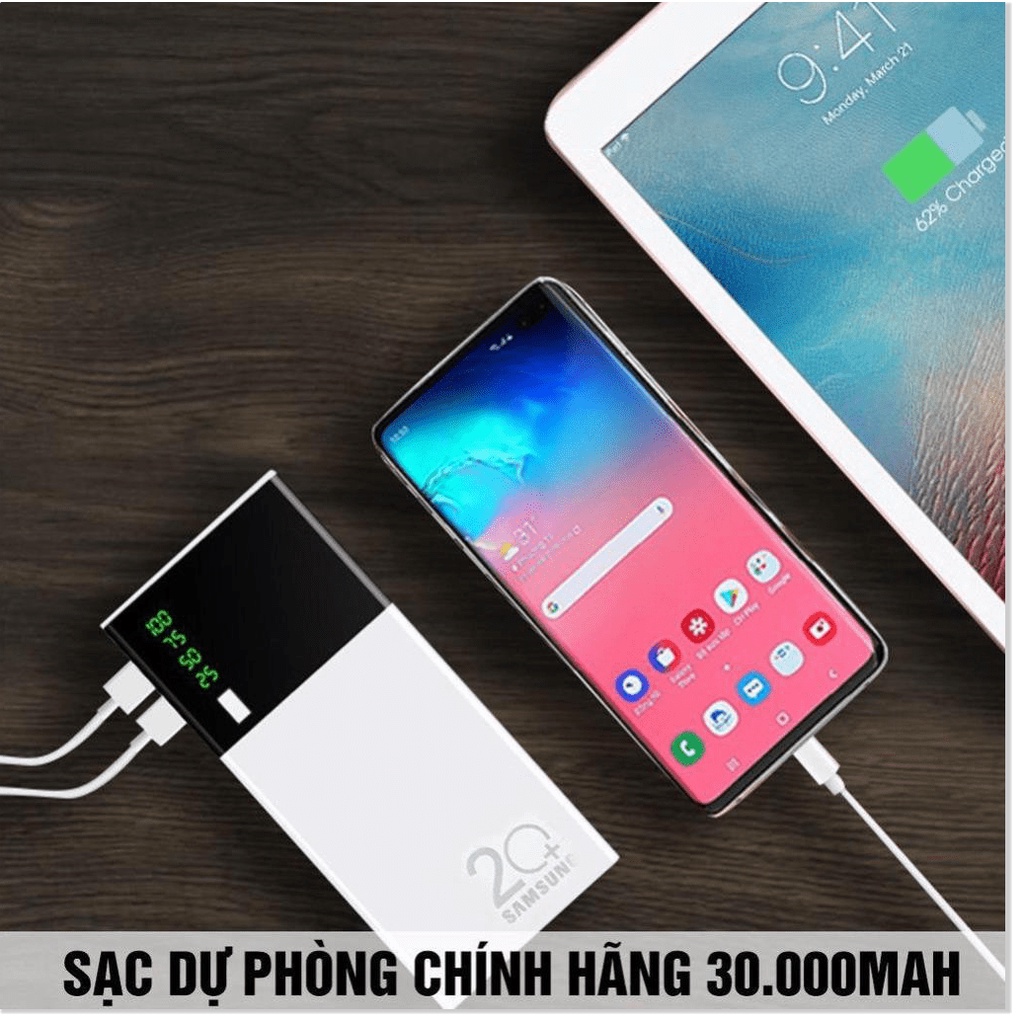 Sạc dự phòng, Pin dự phòng 30000mAh 2 cổng USB Sạc nhanh, nhỏ gọn tiện lợi Tích Hợp Sạc Nhanh Fast Charge |Phutuan