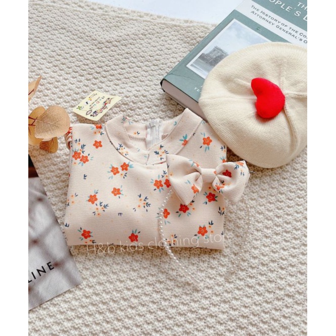 Set áo dài 3 chi tiết HB kids bé gái 2022 chất liệu nhung hoa