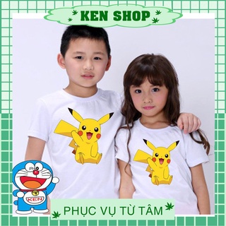 Áo cho bé trai gái chất thun cotton hình pikachu co dãn
