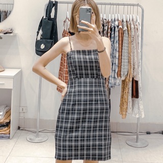 Váy ôm 2 dây kẻ caro