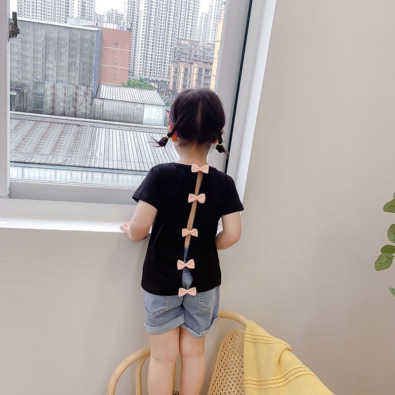 Áo Thun Bé Gái 2-6 Tuổi Màu Hồng Trơn Thiết Kế Nơ Sau Lưng
