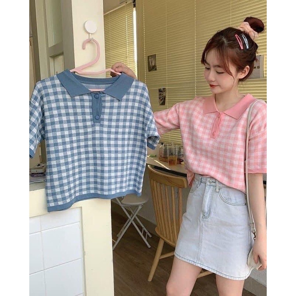Áo Sweater Ngắn Tay Họa Tiết Sọc Caro Phong Cách Retro Hàn Quốc 2021 Cho Nữ | BigBuy360 - bigbuy360.vn
