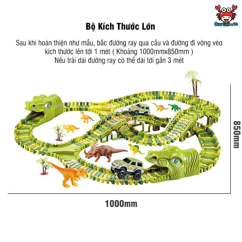 Đường Đua Ô tô đồ chơi khủng long 168 chi tiết cho bé lắp ráp đường đua thông minh, xe đồ chơi cho bé trai