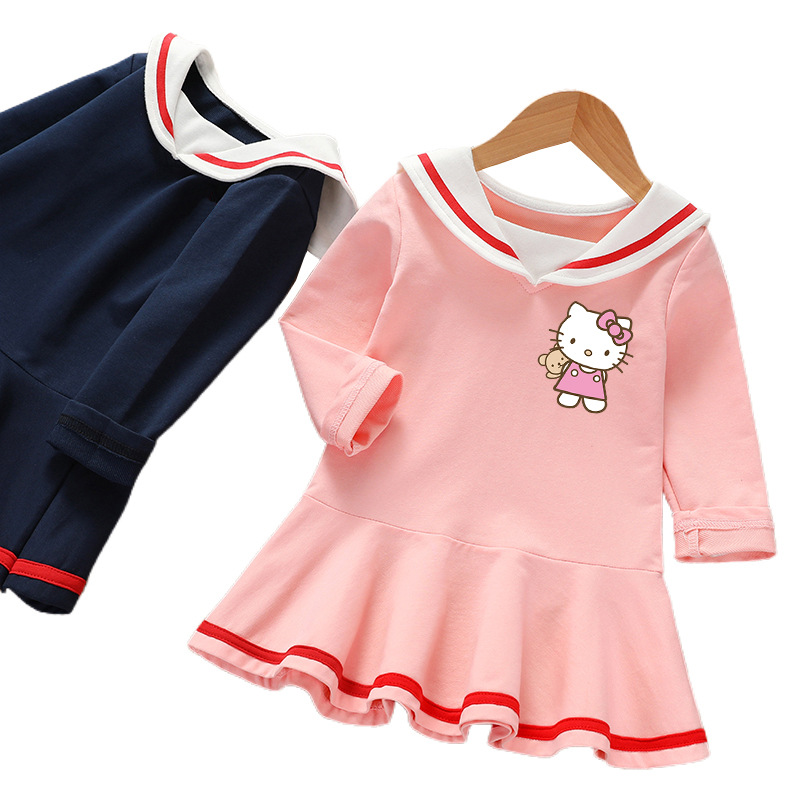 Đầm tay dài họa tiết Hello Kitty thời trang xuân thu cho bé gái