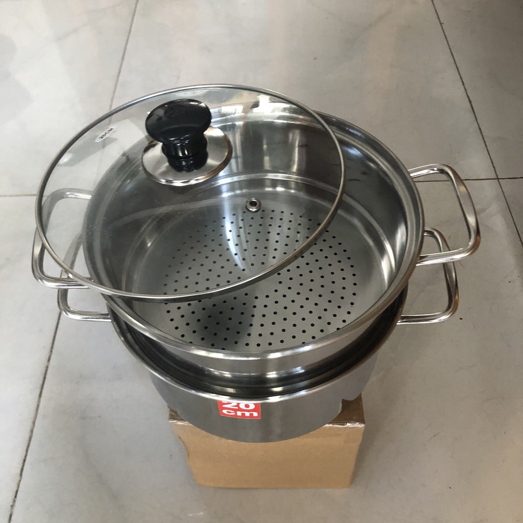 Nồi hấp 2 tầng - Bộ xửng hấp inox cao cấp nắp kính, dùng được mọi loại bếp size : 32cm ,36 cm