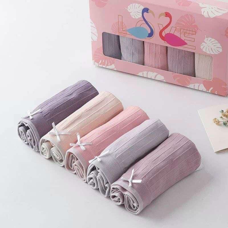 Set 5 quần chip nữ cotton đính nơ màu trơn mềm mịn Khánh khuẩn nâng Mông tôn dáng