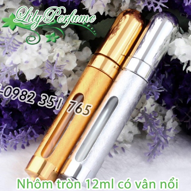 Lọ chiết nước hoa 12ml nhôm tròn có vân nổi