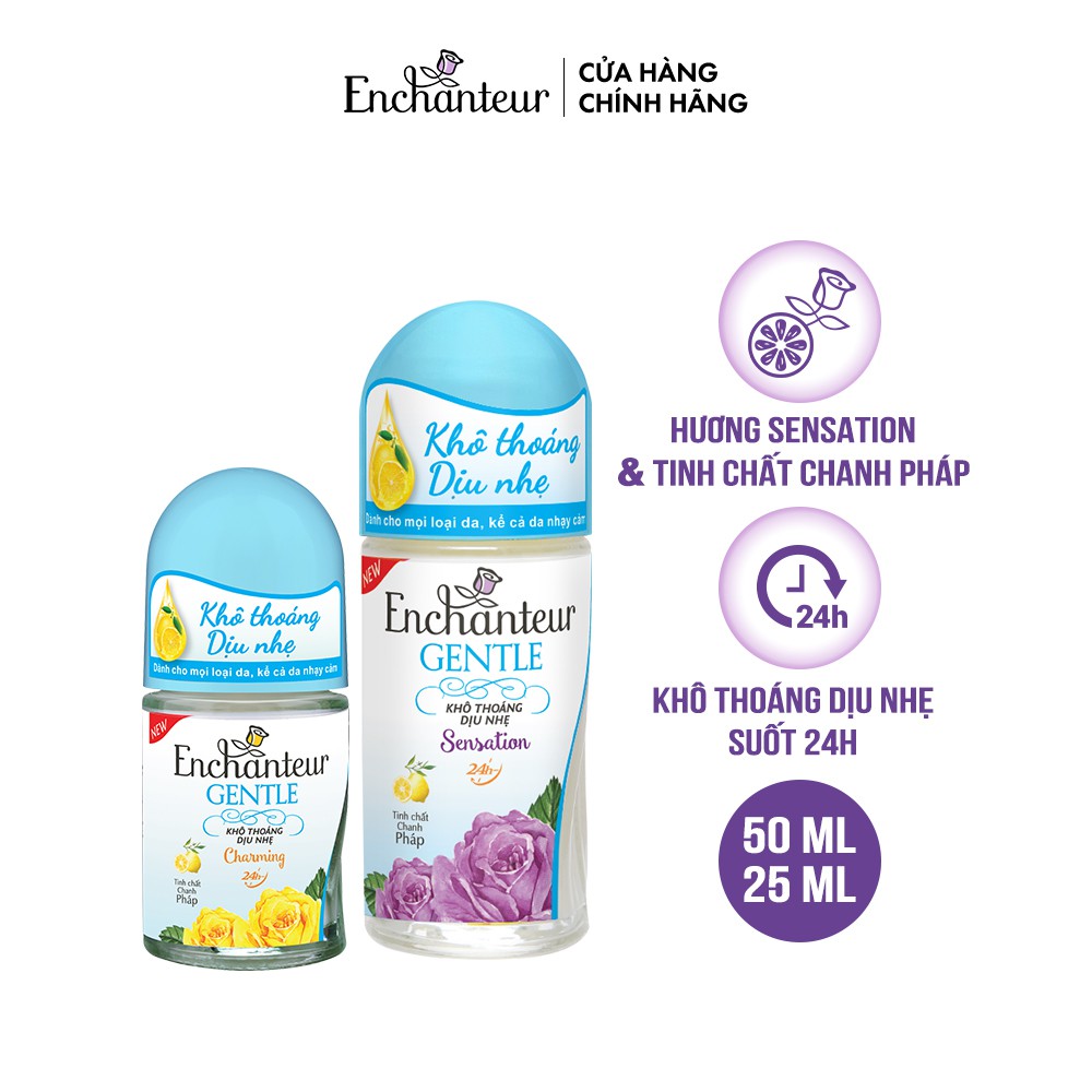 Combo Lăn khử mùi Enchanteur Gentle Sensation 50ml và Gentle Charming/ Delightful 25ml