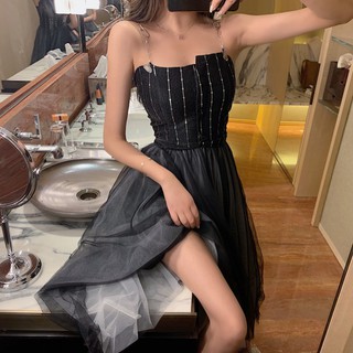 Đầm 2 dây gợi cảm hở lưng sexy màu đen dự hộp đêm ulzzang