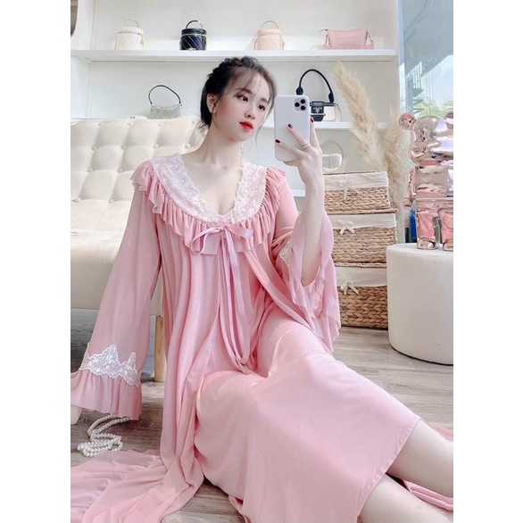 Sét Váy Ngủ  Kèm Choàng Cao Cấp, Váy Ngủ Tiểu Thư Kèm Váy 2 Dây Chất Mềm Mịn Cực Kì Ấm Áp Cho Các Nàng Từ 40-65kg. | BigBuy360 - bigbuy360.vn