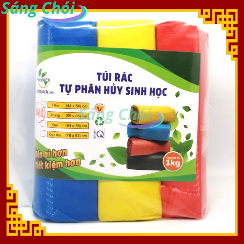 1kg [Size Đại 64 x 78 cm Đựng Thùng 12L] Túi Đựng Rác Cuộn Tự Phân Hủy Sinh Học Màu (Túi Rác 3 Cuộn) - Vinpack