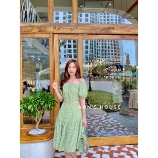 [V420] Váy hoa trễ vai cắt eo